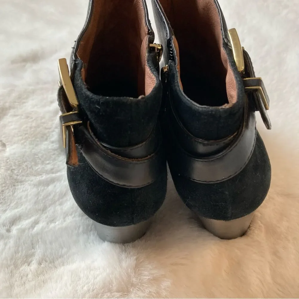 Louise et Cie Black Heeled Booties Boots Size 7.5 Suede Leather